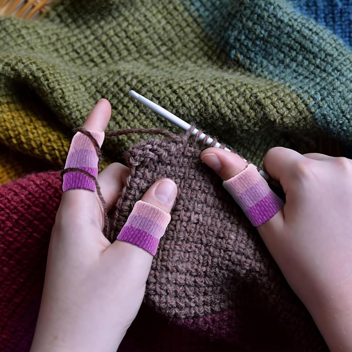 HASTHIP Crochet Finger Guard for Knitting and Sports with 10PCS Stretchy Nylon Purple Sleeves
