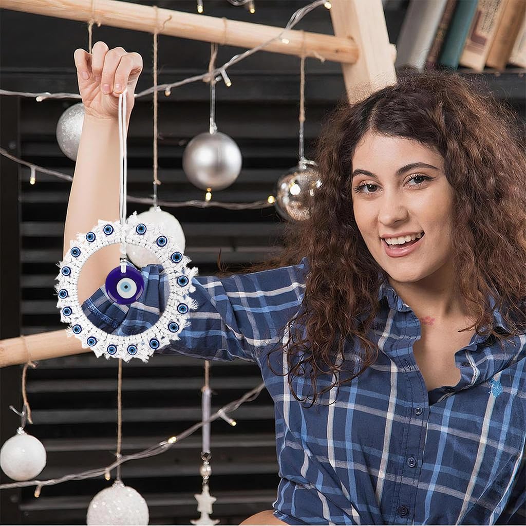 HASTHIP Evil Eye Hanging for Home Entrance featuring 17 in Macramé Ring & Blue Resin Charm