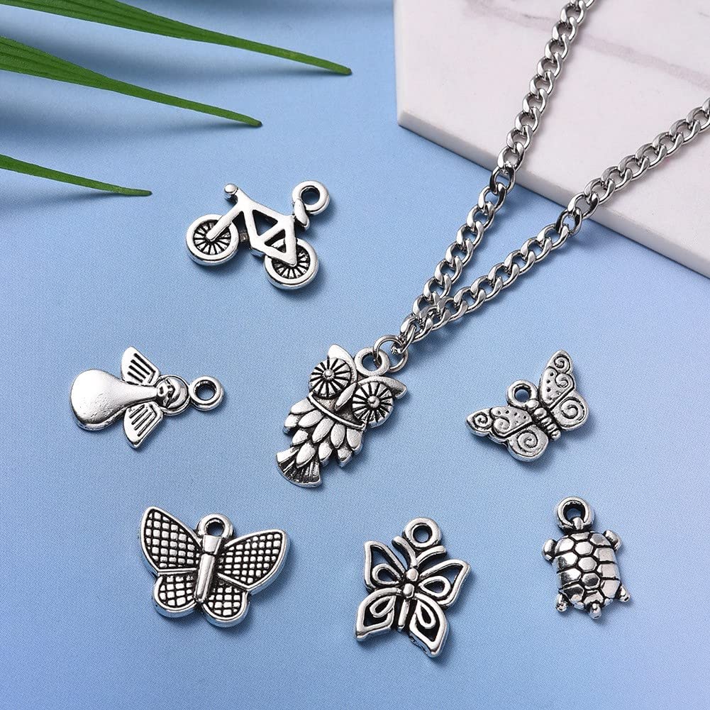 ZIBUYU® Pendant Charms for Jewellery Making Kit Accessories Silver Metal Pendants Charms Silver Plated DIY Charms for Necklace Bracelets Pendent for Crafting - 100 Pcs