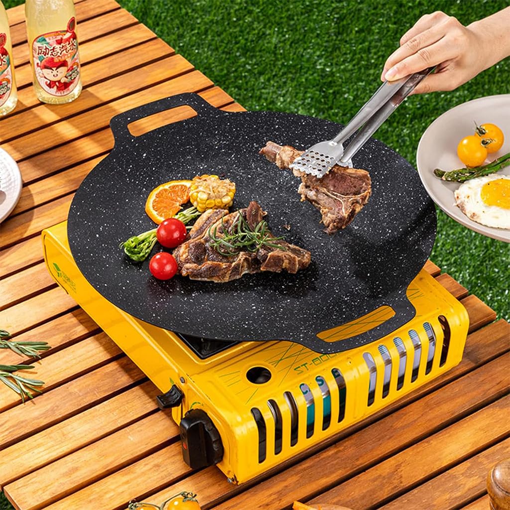 Supvox Round Grill Pan for Home and Outdoor Cooking with Double Handles | 11.8 in Cast Iron Non Stick Surface