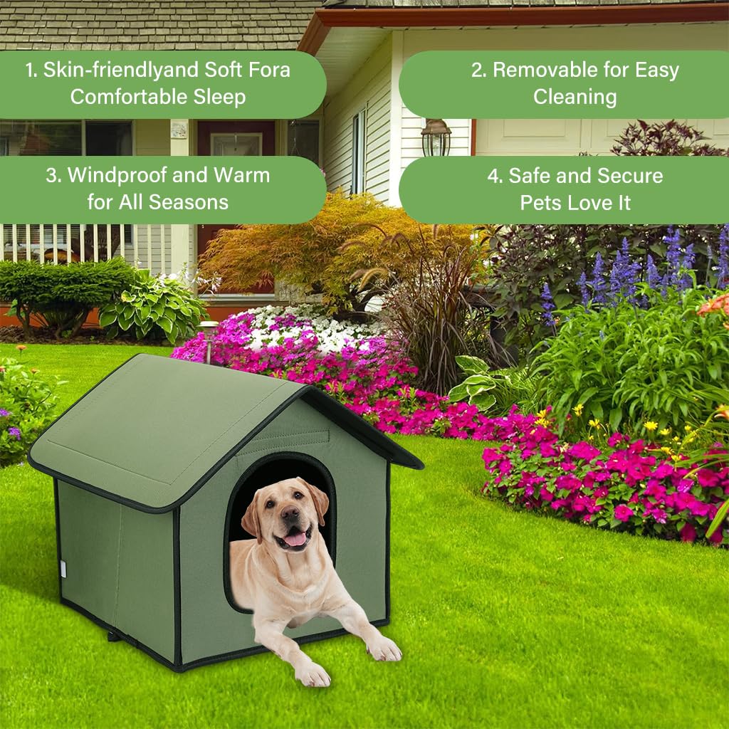 Qpets® Dog House Outdoor Waterproof, Dog House for Medium dog, Stray Cats Dogs Shelter, Rainproof and Insulated Pets Tent, Folding Assemble Pet House, Removable Garden Bed Cage