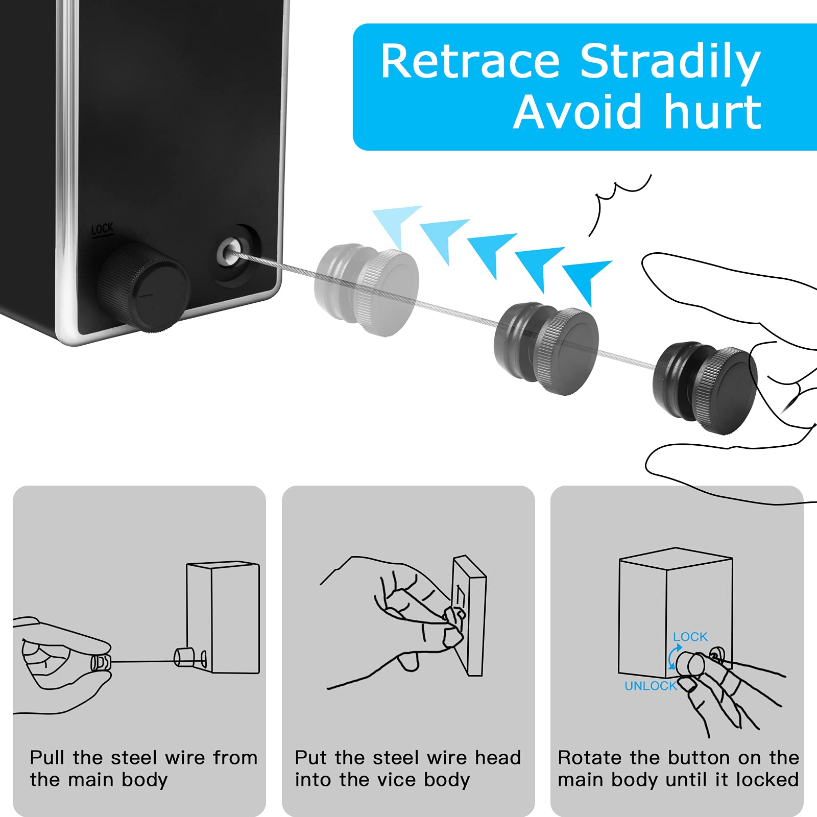 PALAY Adjustable Retractable Clothesline for Home and Hotel Use with 4.2m Length and Safety Lock | Stainless Steel and ABS Shell Holds up to 44 lbs