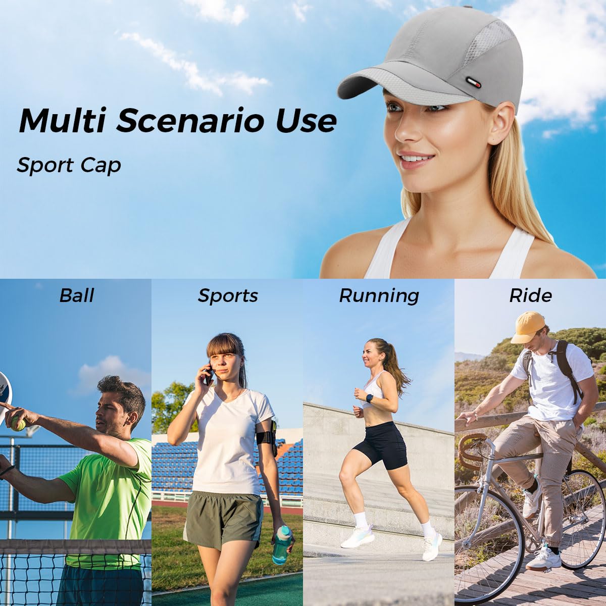 GUSTAVE Caps for Men for Golf and Outdoor Sports with Alloy Closure 22.1–24.4 in Fit | Breathable Cotton UV Protection Grey