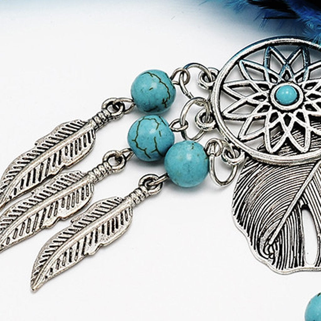 Supvox® MorningVale Dreamcatcher with Turquoise & Feather Charm Keyring