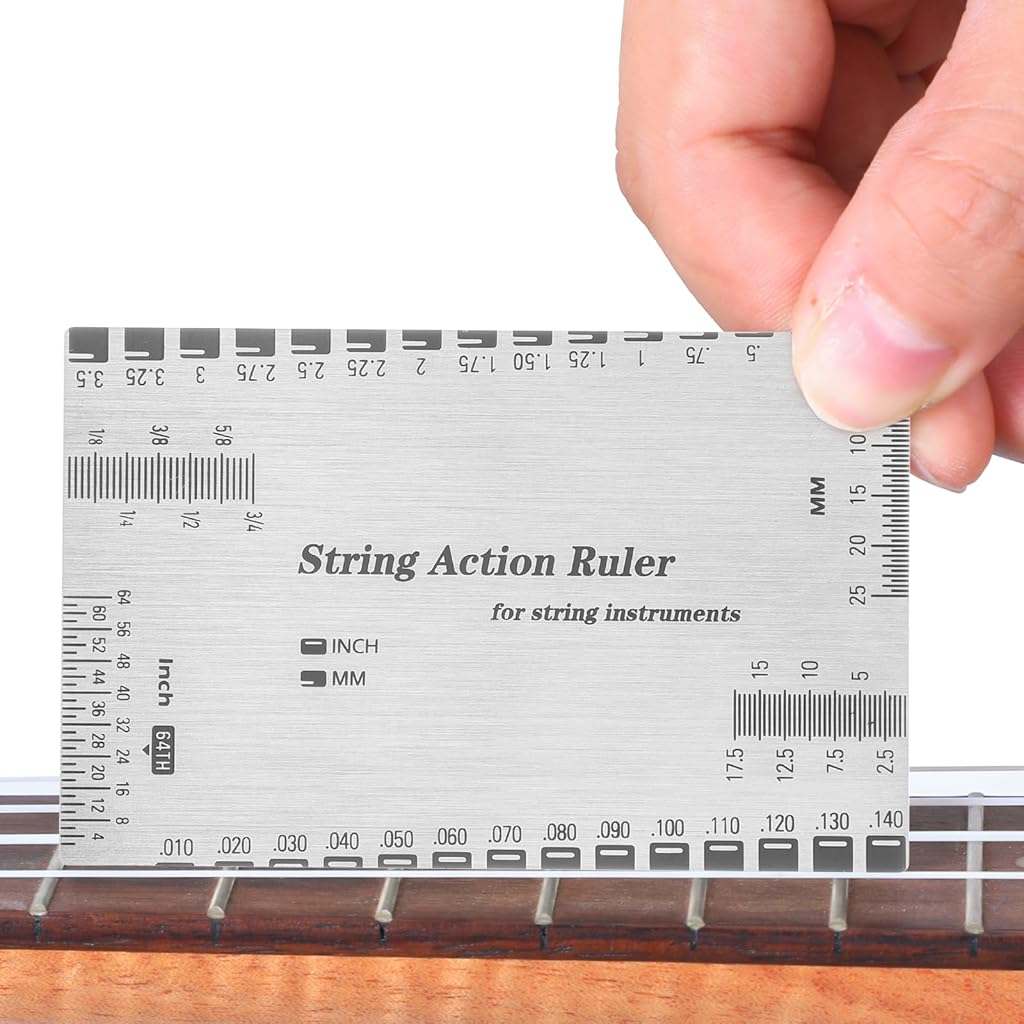 HASTHIP® String Action Ruler Standard String Action Gauge Stainless Steel Etched Scale Design Universal String Action Gauge for Acoustic Guitar Electric Guitar Bass Guitar