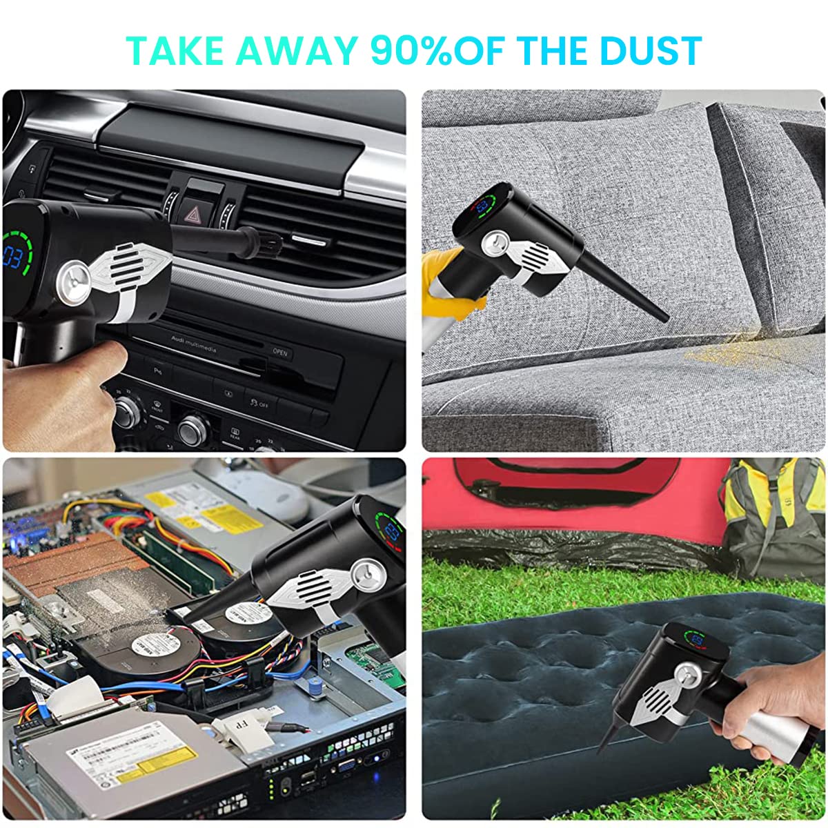 ZORBES Wireless Air Duster for Car and Computer Cleaning with 45000 RPM Power | 5 Nozzles and LCD Display