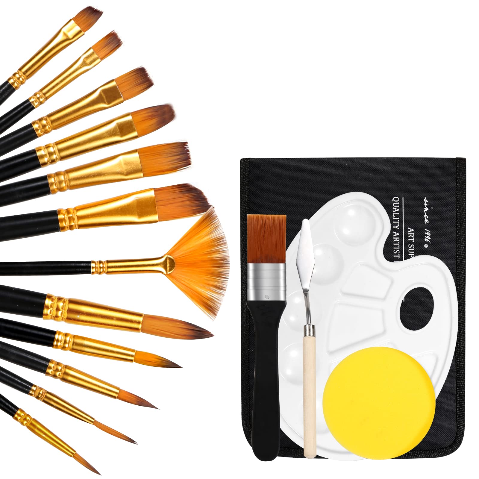 ZIBUYU Painting Brushes Set Kit Artists Paint Brushes for Acrylic Watercolor Oil Painting Brushes Soft Nylon Hairs-Free Professional Paint Brushes with Case, Palette & Sponge - 17 Pieces