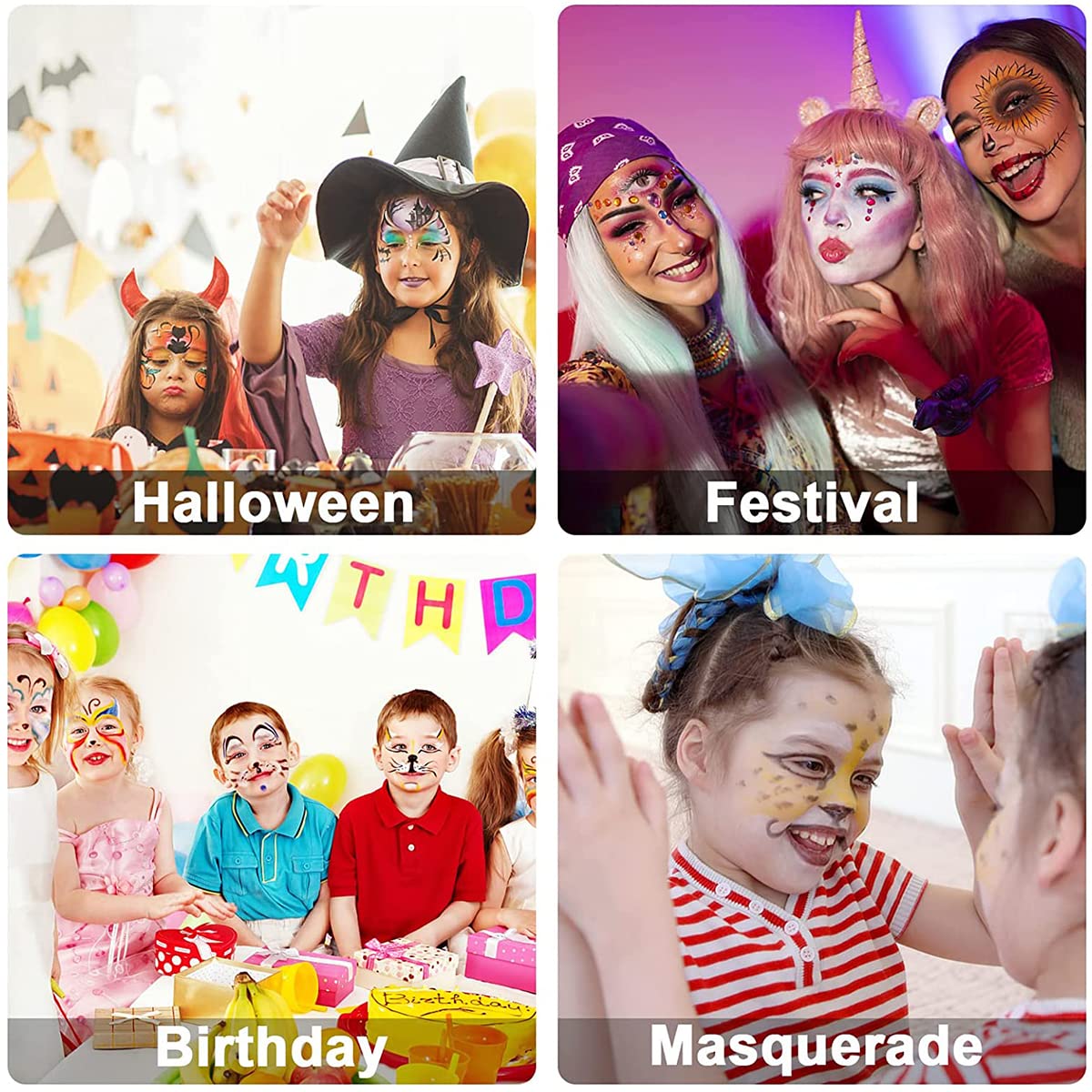 HASTHIP Face Paint for Halloween and Parties featuring 8 Neon Glow Colors | Non Toxic Washable