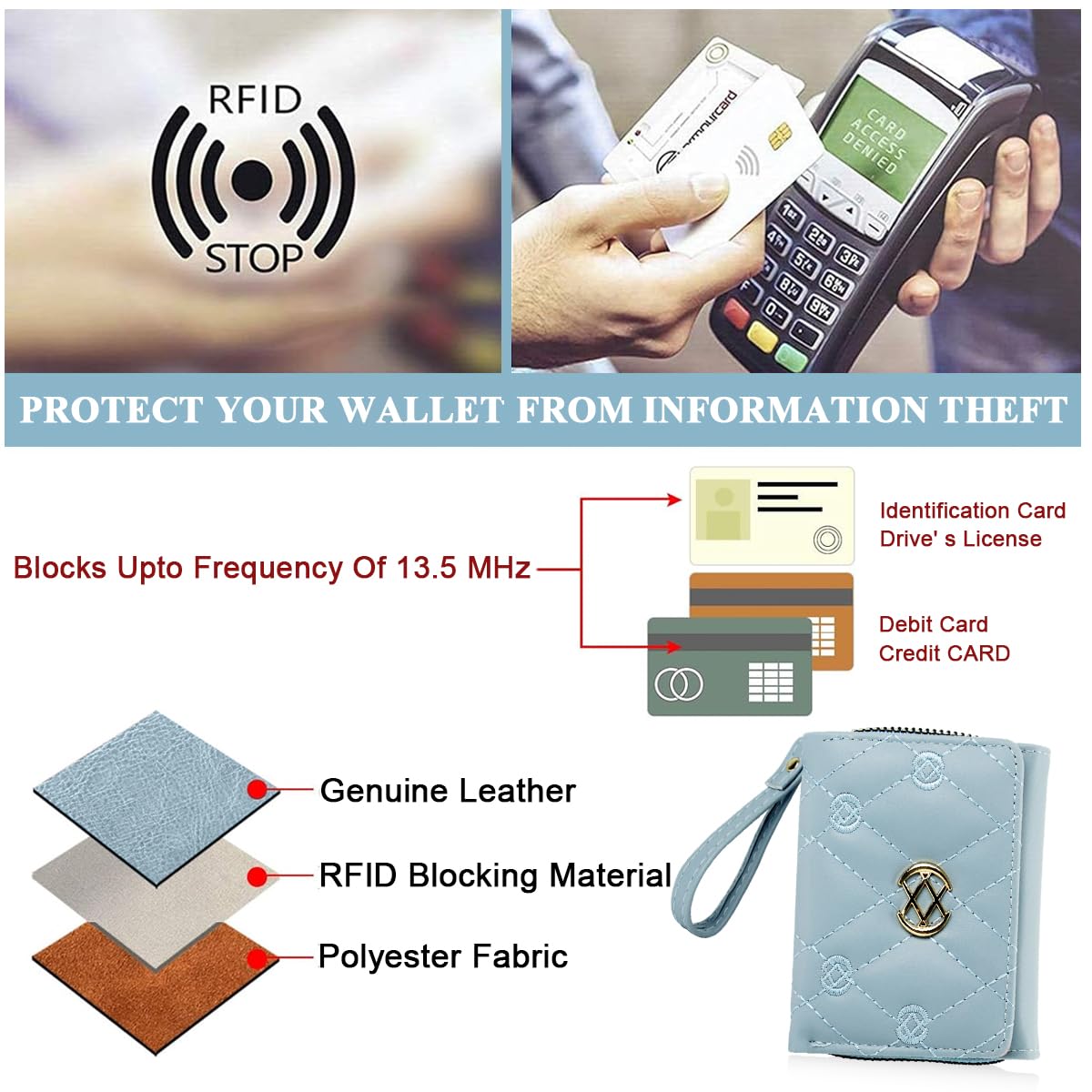 PALAY Small Wallet for Women with 9 Card Slots and Snap Button Closure in Blue | Fashion PU Leather Clutch for Daily Use