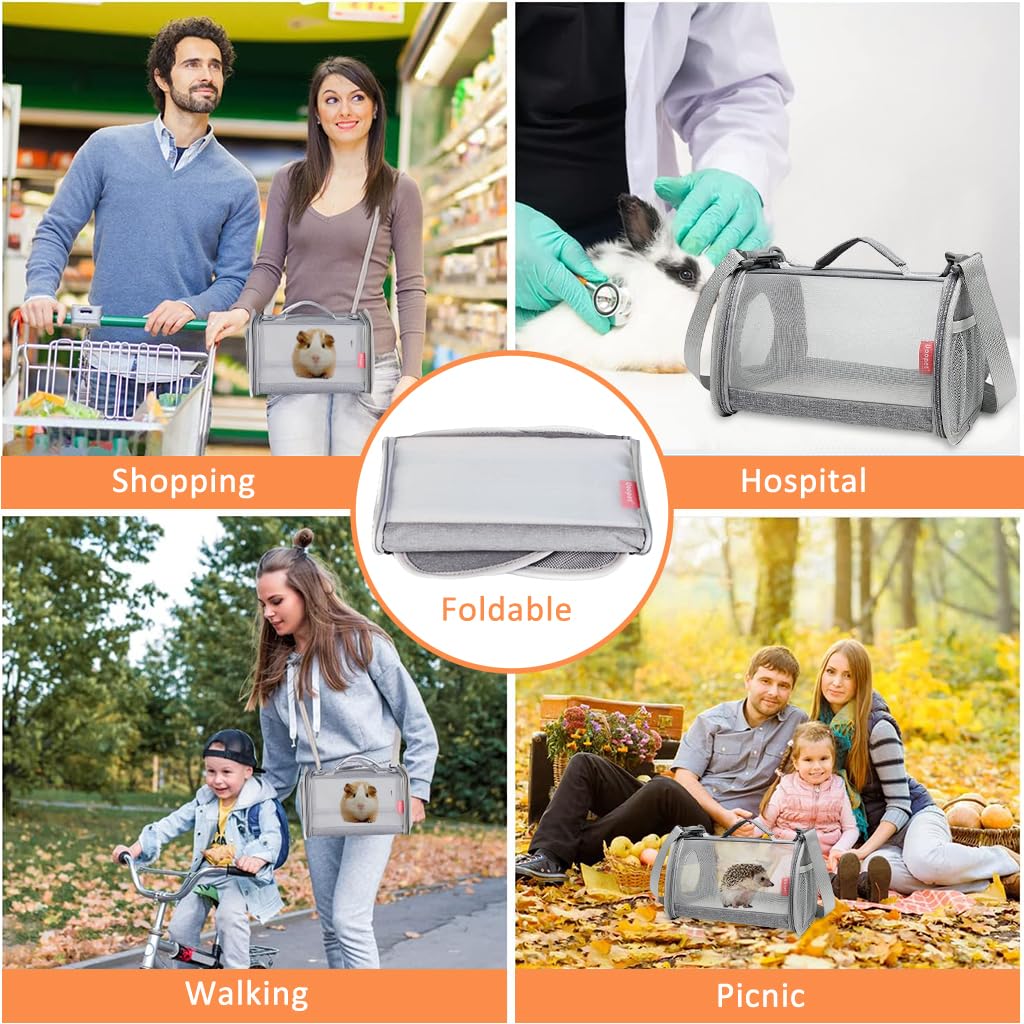 Qpets Small Animal Carrier for Travel with 30x25x27cm Ventilated Design and Transparent Door