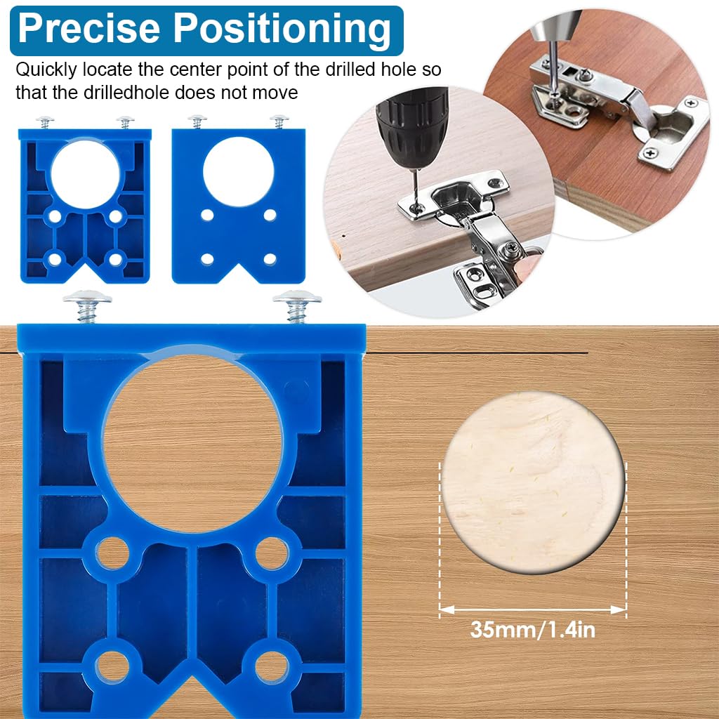 Serplex Hinge Jig Drill Bit Set for Precise Cabinet Mounting with 35mm Positioner | Blue and Orange Metal Guide