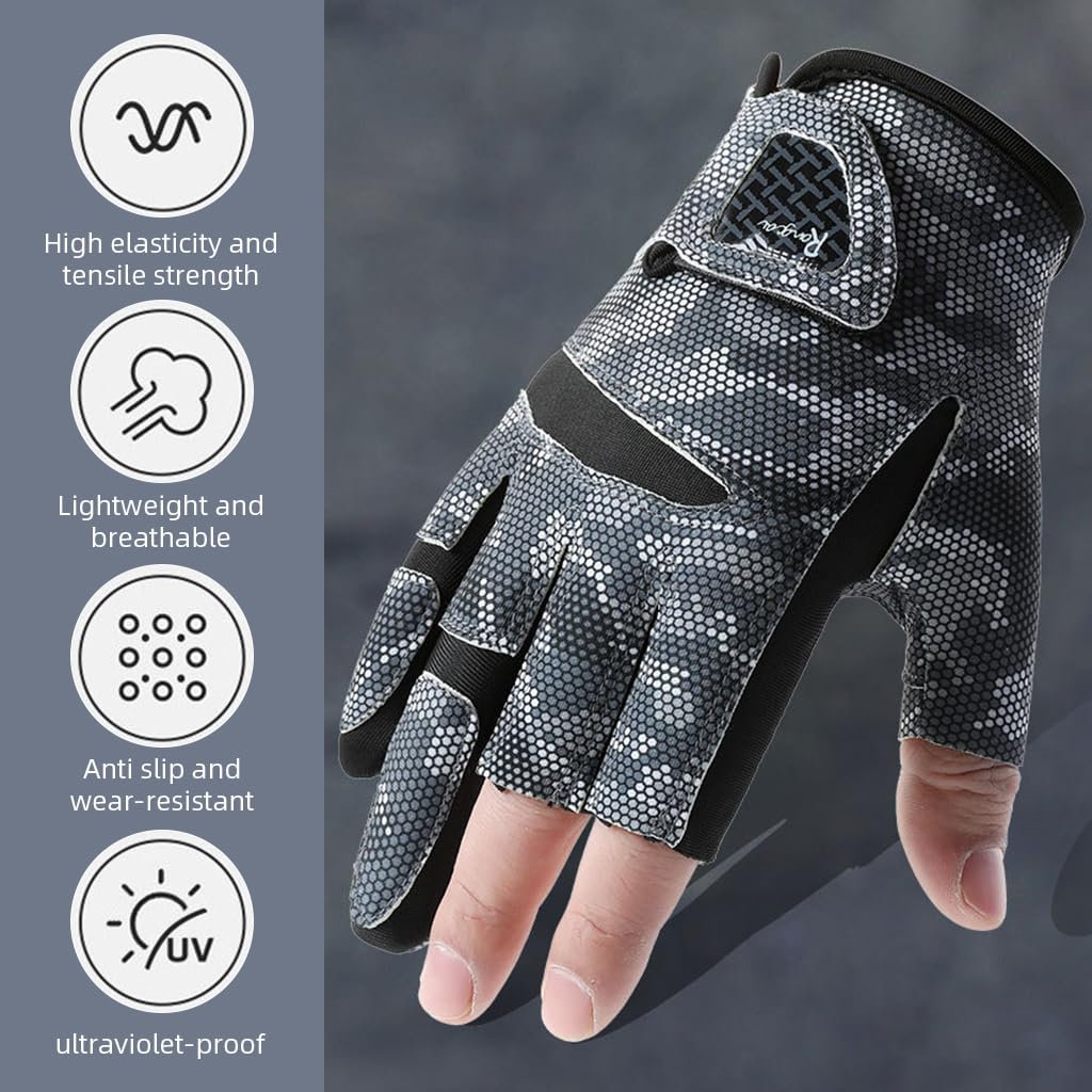 Proberos Fishing Gloves UPF 50+ for Sun Protection with Anti Slip Grip | Ice Silk Black and Grey