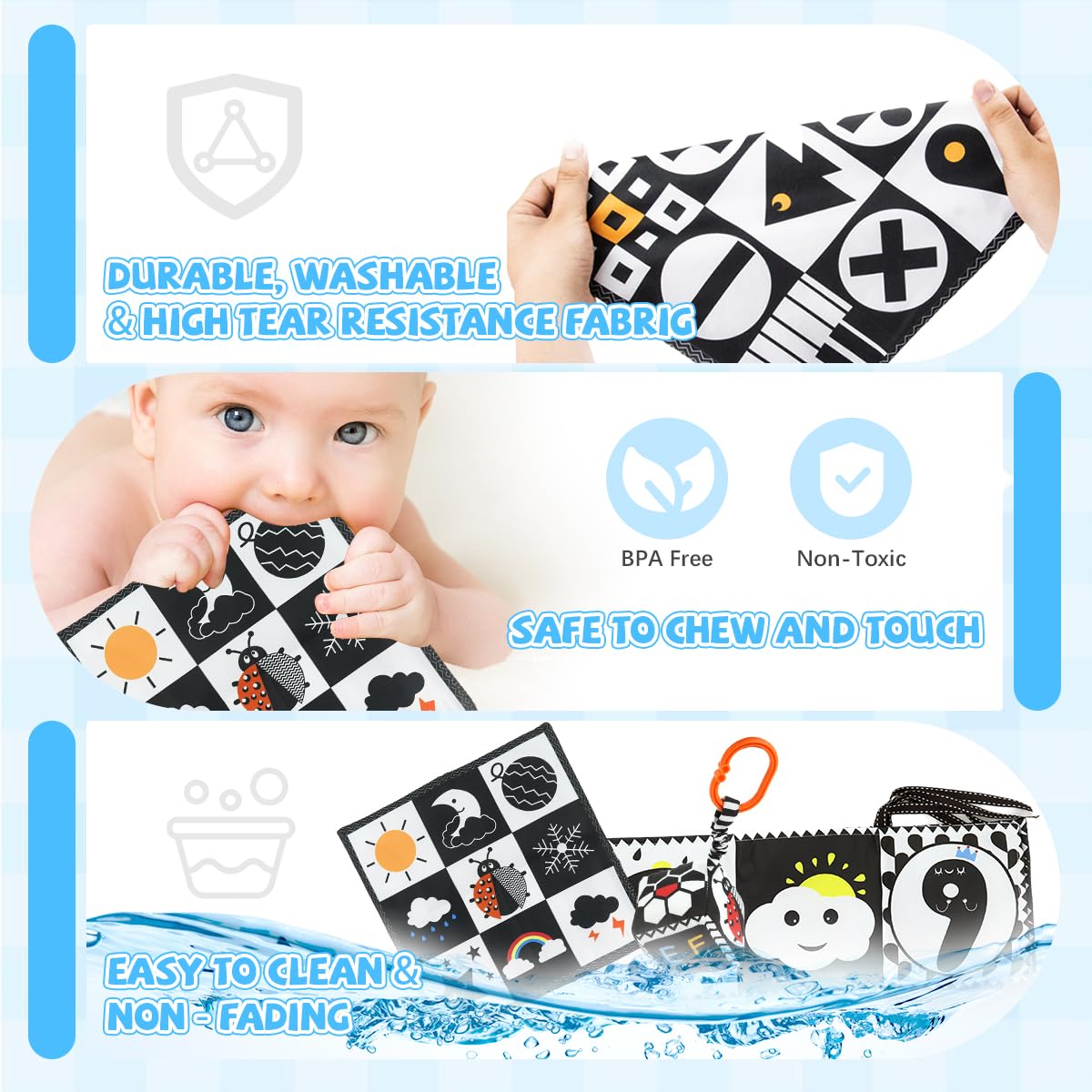 SNOWIE SOFT baby cloth books for early learning with 3 pcs high contrast fabric | sensory toy