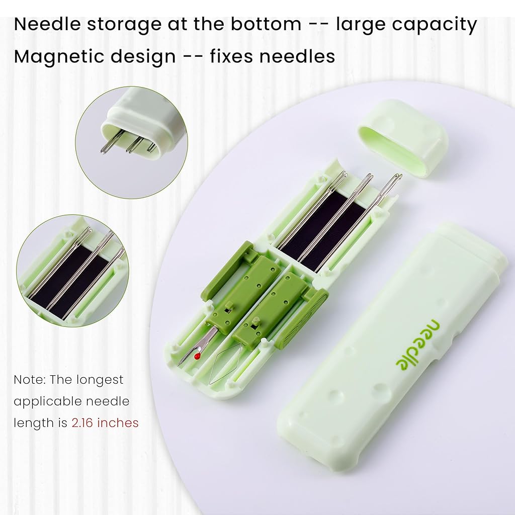 HASTHIP® 3 in 1 Threader  Retractable Wire Loop Threaders, Seam Ripper with Needle Storage Case Compact Sewing Needle Accessory  for Hand Sewing, Embroidery, and Crafts