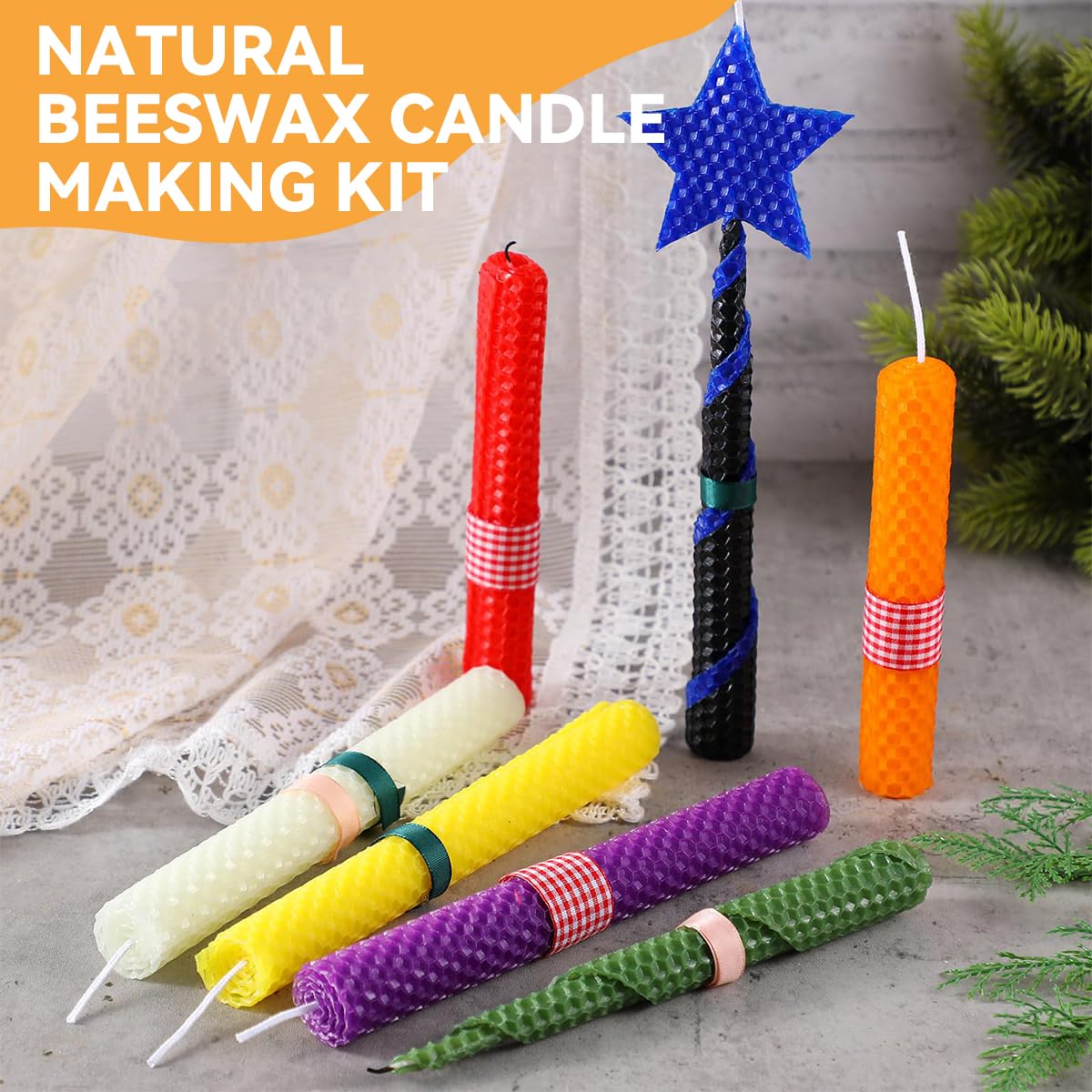 HASTHIP Beeswax Candle Making Kit for Kids and Adults with 12 Sheets and Wicks | DIY Craft Set