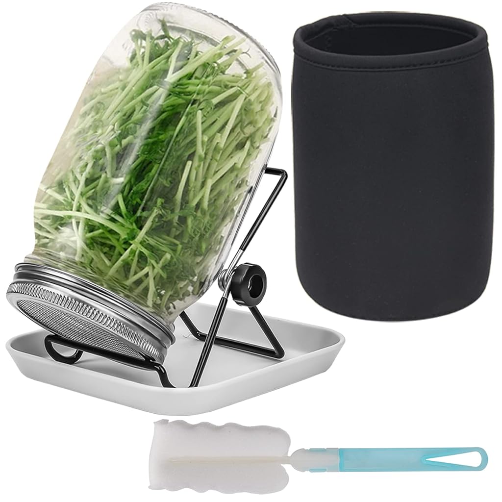 HASTHIP® Seed Sprouting Jar with Lid 32Oz Glass Sprouting Mason Jar with Shading Sleeve Ventilation Stainless Steel Mesh Lid Reuseable Glass Sprouting Mason Jar for Edible Sprouts, Mung Beans, Lentils