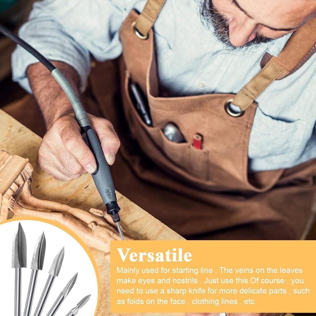 HASTHIP® Wood Carving Drill Bit Set for Rotary Tool, 11pcs HSS & Stainless Steel Engraving Bits, 1/8