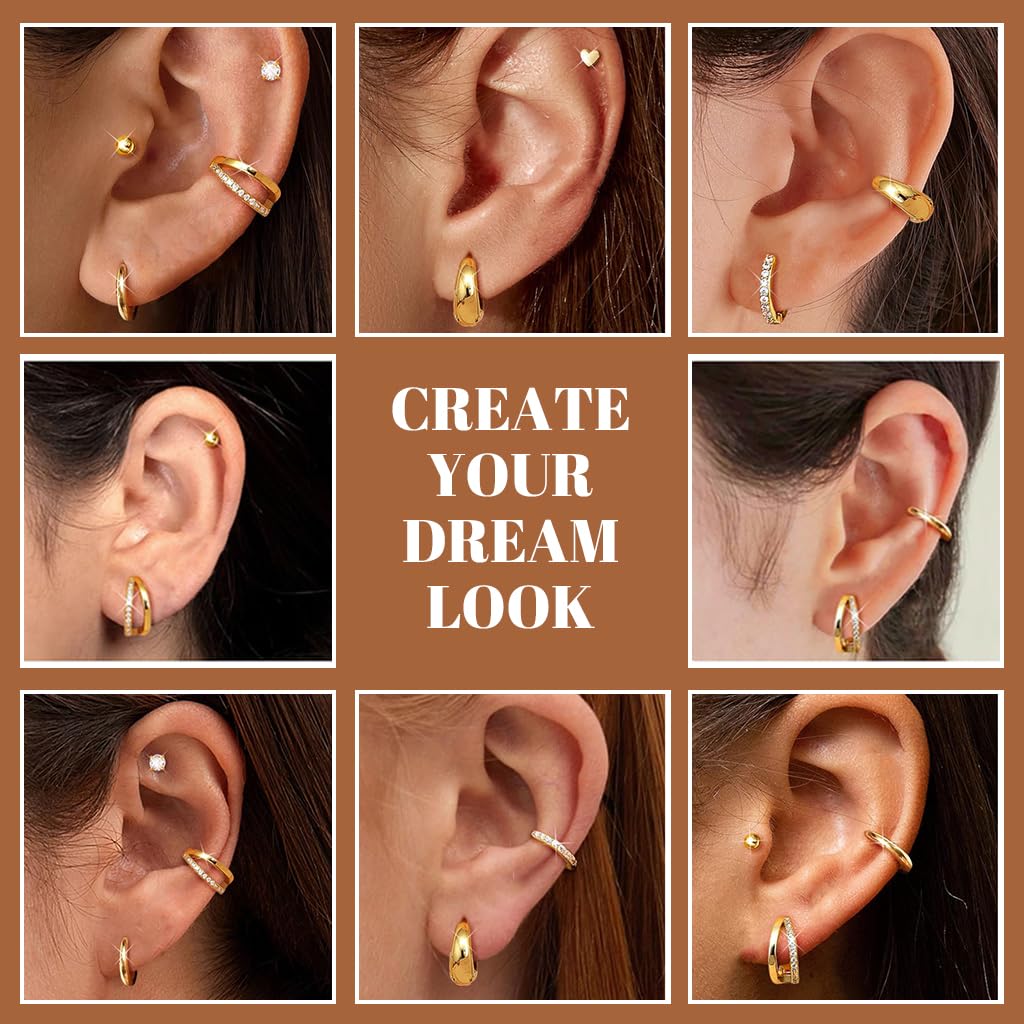 SANNIDHI Earrings Set for Women with Rhinestone Studs and Gold Hearts | 6 Pairs Stainless Steel Hypoallergenic Jewelry