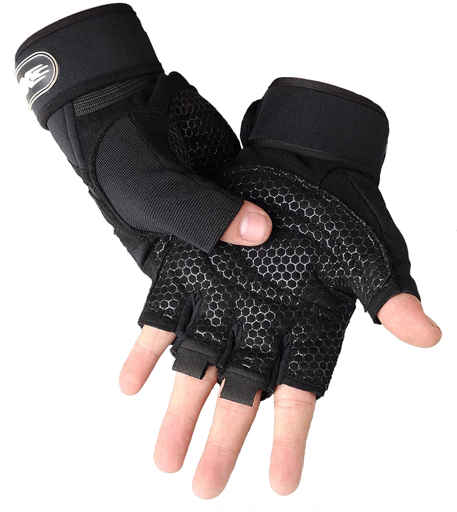 Proberos® Workout Gloves, Gym Gloves for Men, Wrist Wraps Lifting Working Out, Hand Out Fitness Full Palm Protection-Black-XL