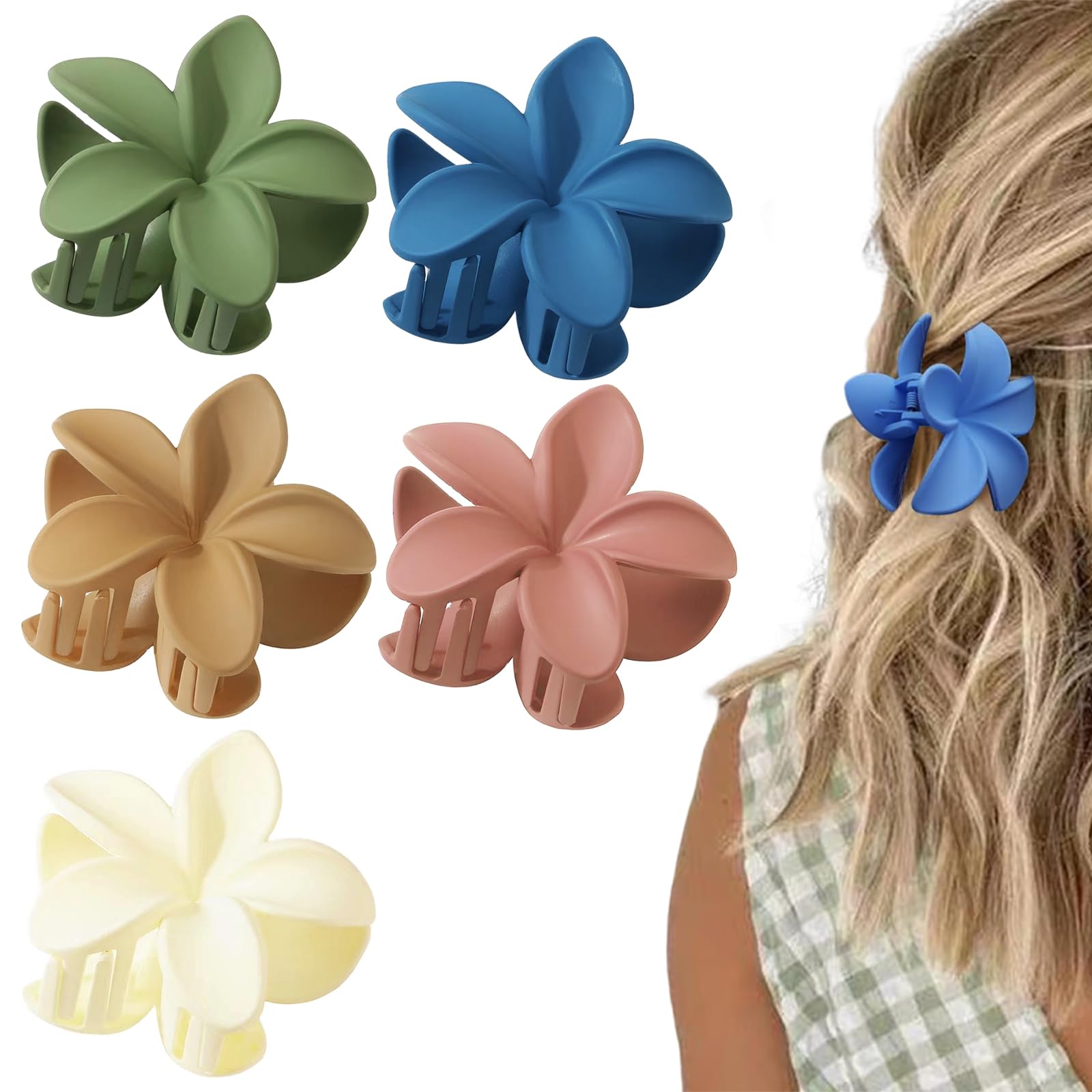 Venzina® 5 Pcs Claw Clips for Women Large Hawaiian Flower Plumeria Clutcher for Women Hair Clips for Thick and Thin Hair Cute Hair Accessories for Women and Girls