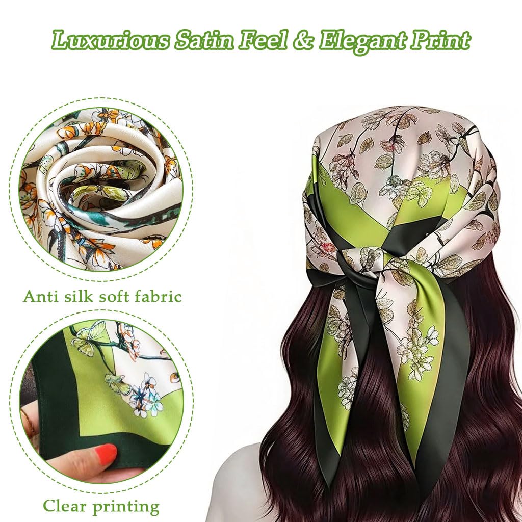 Zibuyu Vintage Square Scarf for Women featuring 90x90cm Silk Like Fabric | Elegant Green Accessory