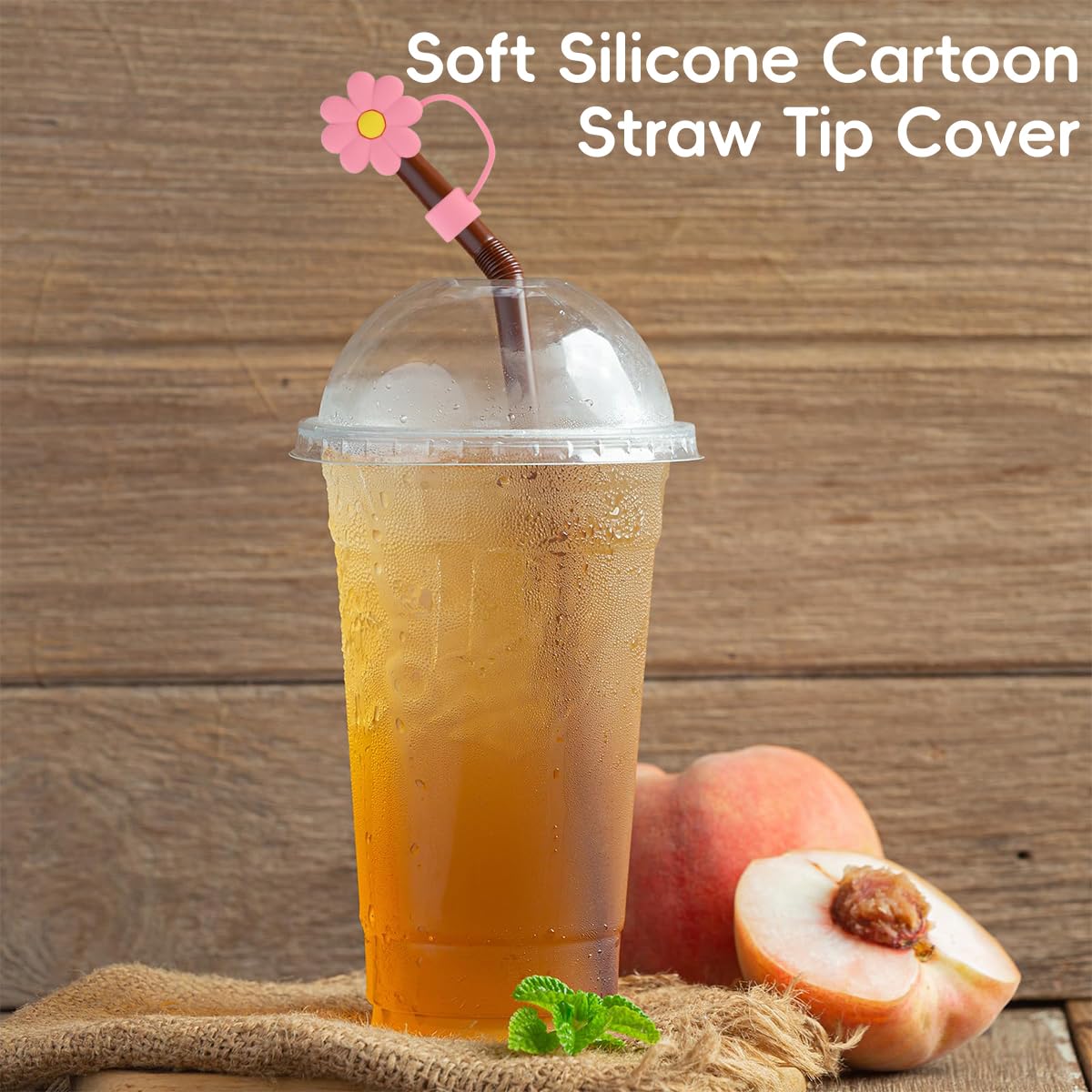 ZIBUYU Straw Cap for Stanley Cup featuring Anti Lost Loop and 6pcs Soft Silicone Tips | Cute Floral Dustproof Covers for 10mm Straws