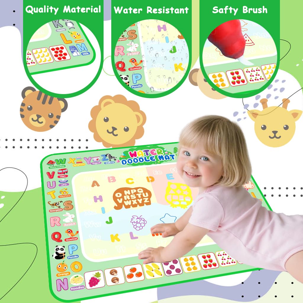 PATPAT Water Doodle Mat for Kids 37.7x39.1 in with Water Pens and Stamps | Mess Free Learning Play