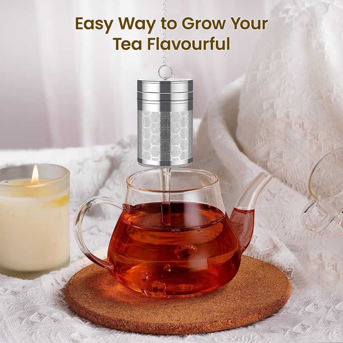 Supvox Tea Infuser for Loose Leaves featuring Fine Mesh Lid and Chain | 2.75 in 304 Stainless Steel