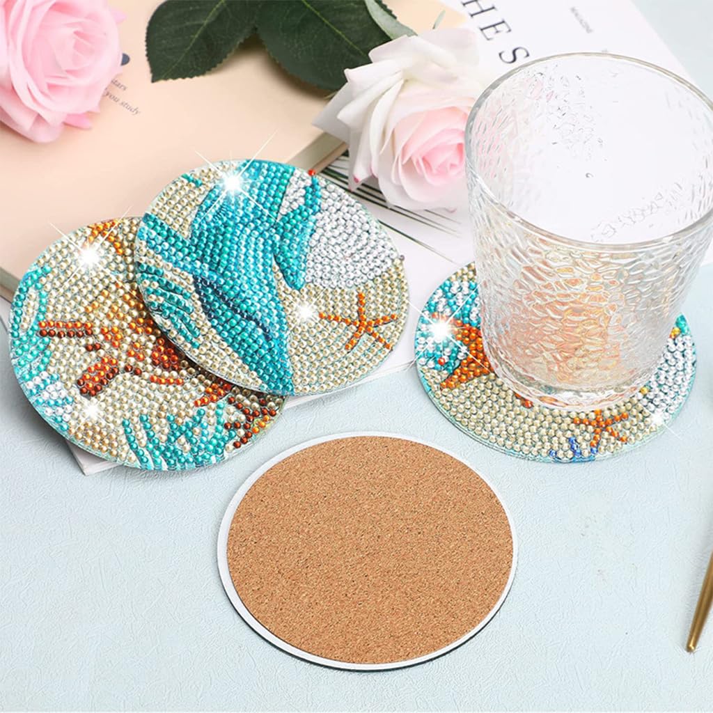 HASTHIP Sunflower Diamond Painting Coaster Set with Holder for DIY Art & Home Decor | 10Pcs Acrylic Round Craft Kit