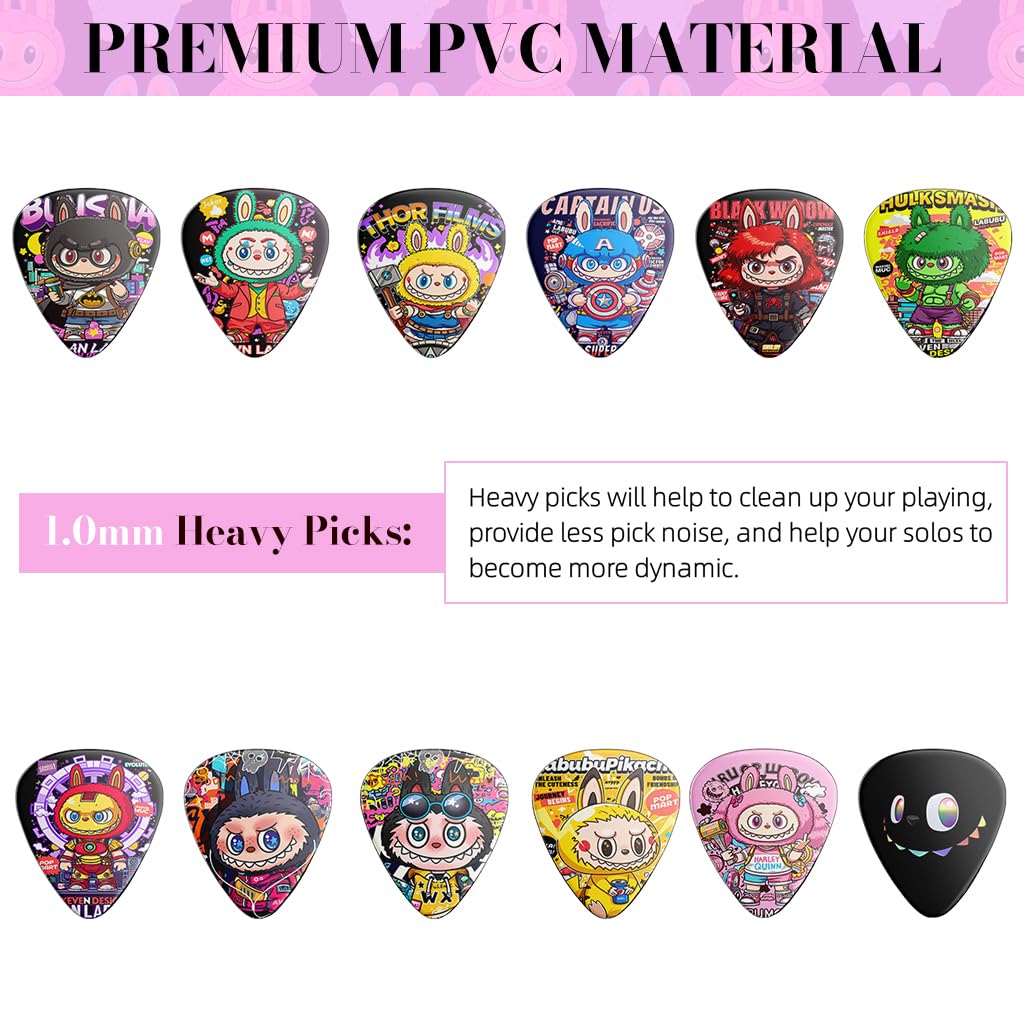 FANCYKU Electric Guitar Picks 12 pcs 1.0 mm featuring Cartoon Comic Design and ABS Material