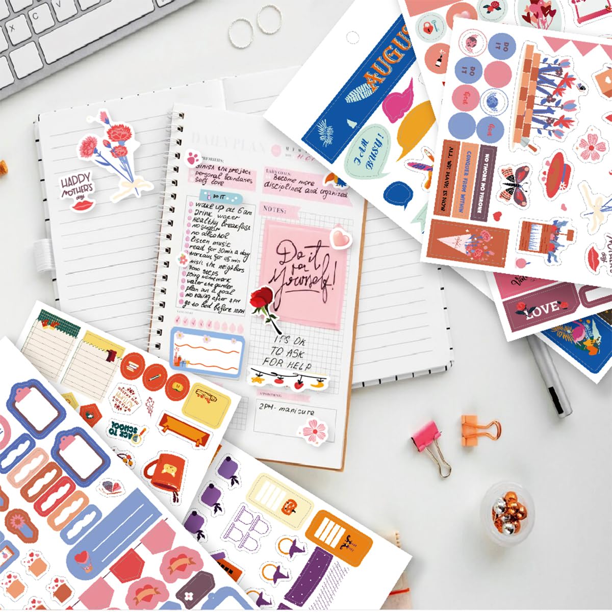 OFIFO Sticker Book for Planners with 28 Sheets and 1250 Stickers | Monthly and Holiday Journal Decor