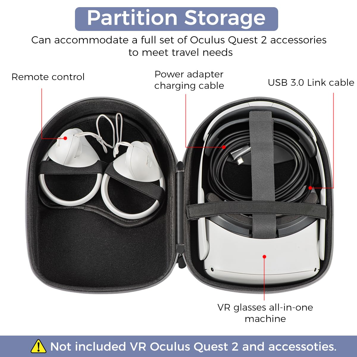 Verilux VR Headset Carrying Case for Meta Quest and Pico 4 with Hard EVA Shell | Grey