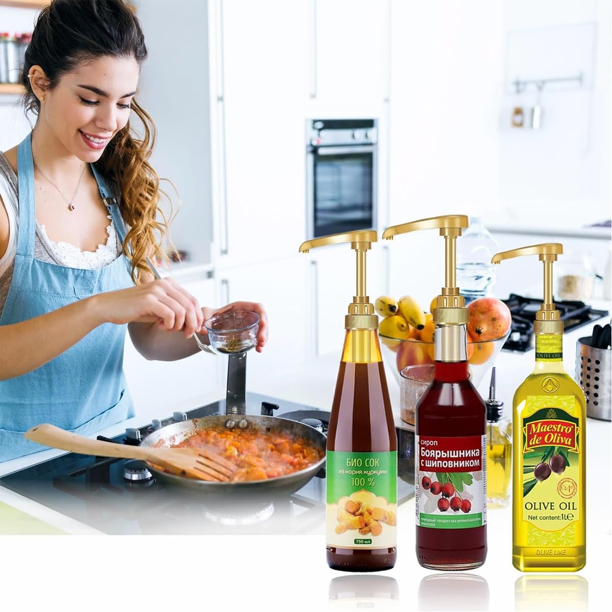 Supvox Gold Coffee Syrup Pumps - 4 Pcs Coffee Creamer Pump Dispenser Milk Pump with 2 Spoon and Cleaning Brush for Gallon Black Cherry Juice Bottle Pumps Soda Can Pump