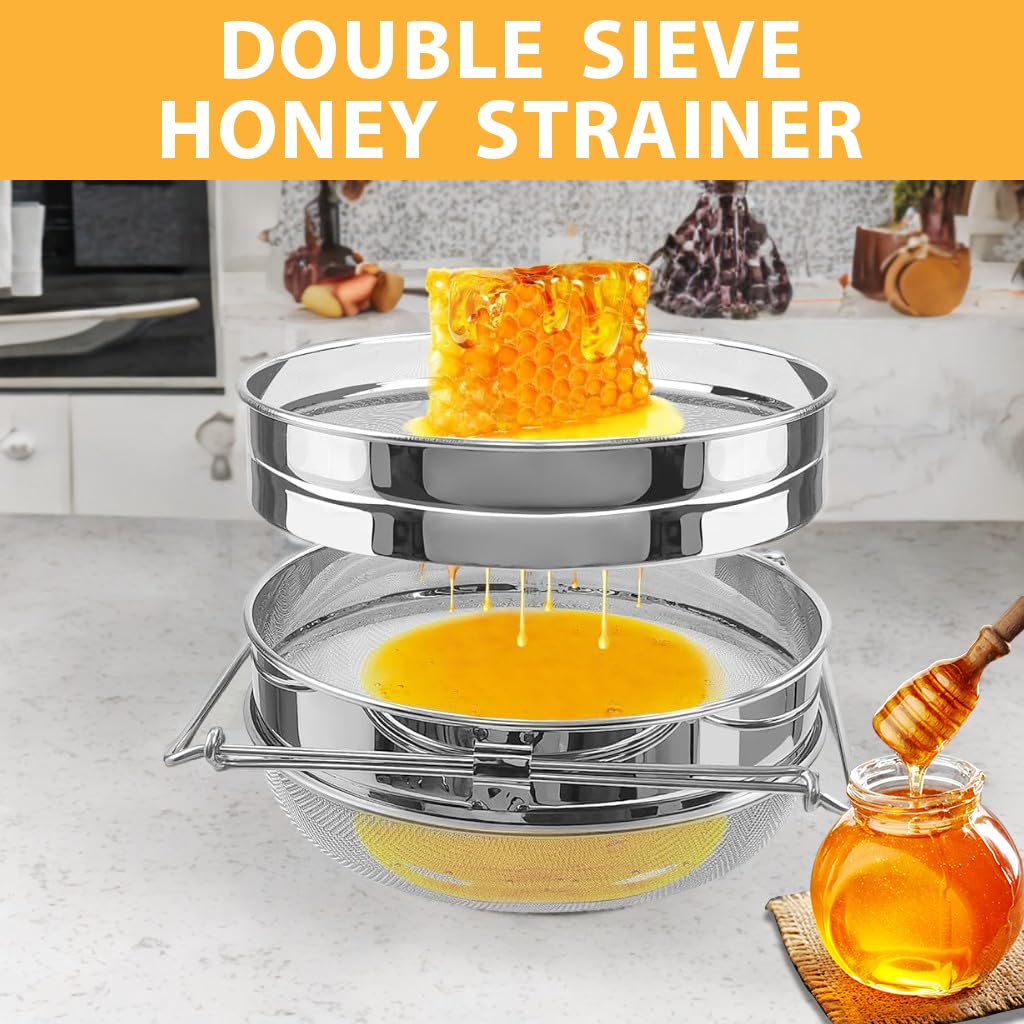 HASTHIP Honey Strainer for Beekeeping and Kitchen Use featuring 40 and 60 Mesh Double Sieve 304 Stainless Steel