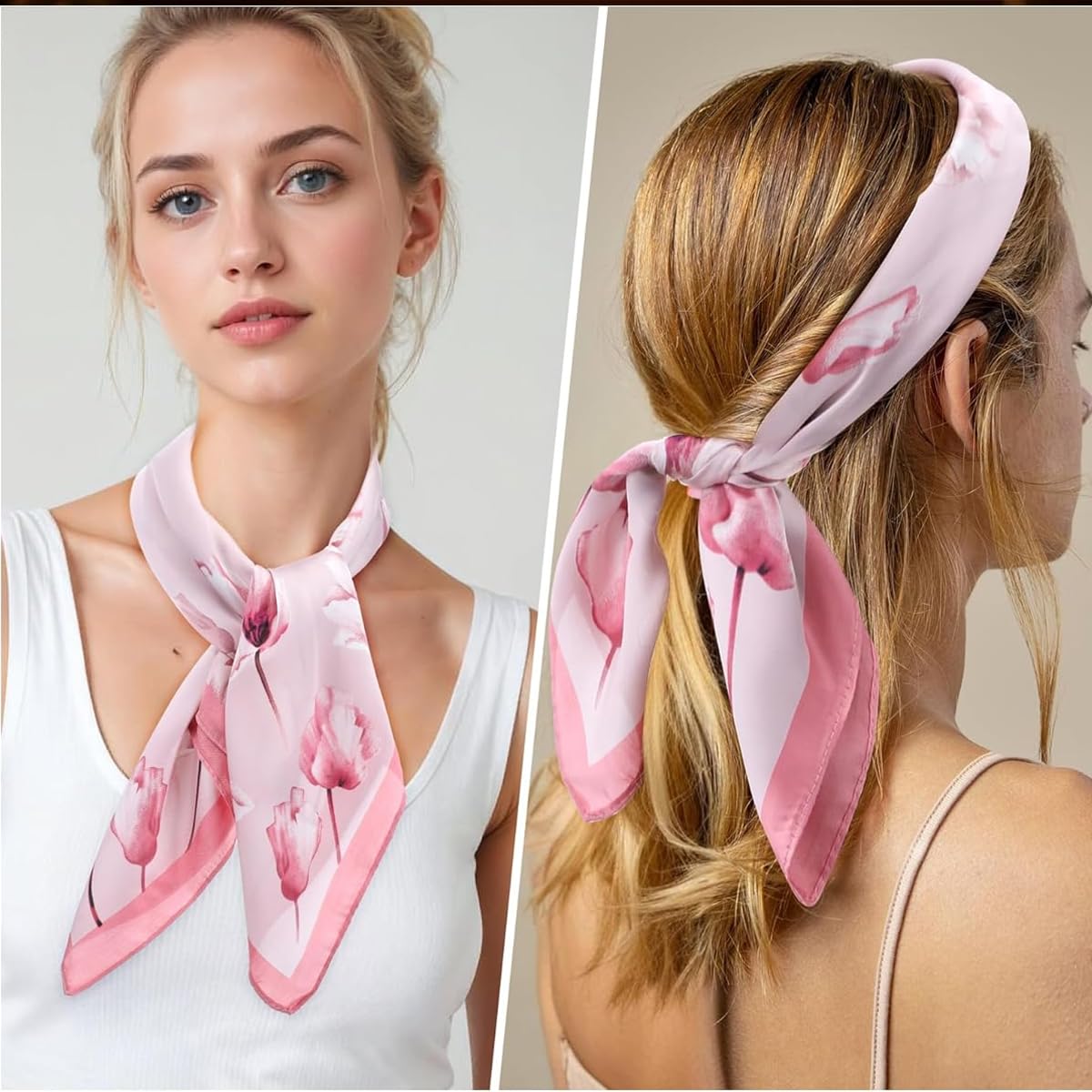 SANNIDHI Silk Scarf for Women featuring Pink Lotus Design with Soft Satin Fabric | Versatile Neck Hair and Bag Accessory