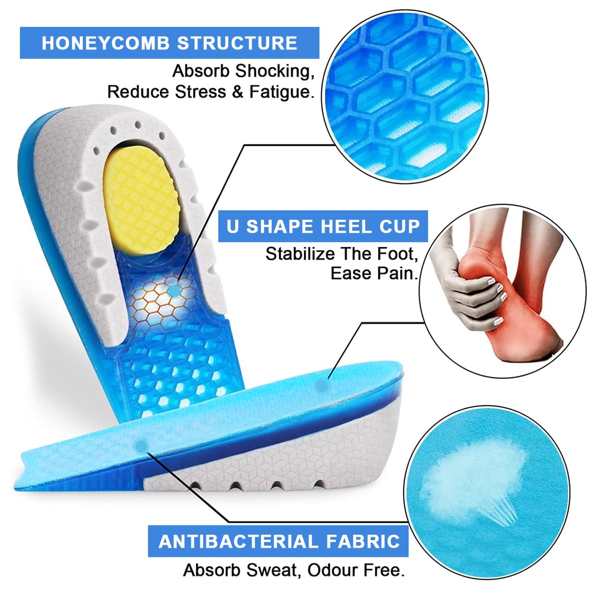 MAYCREATE® Heel Cups for Heel Pain, Shoe Heel Lifts for Women Uneven Legs, Heel Cushions with Massaging Gel Cushion Insert for Heel Ankle Pain Heel Spurs, 0.98Inch