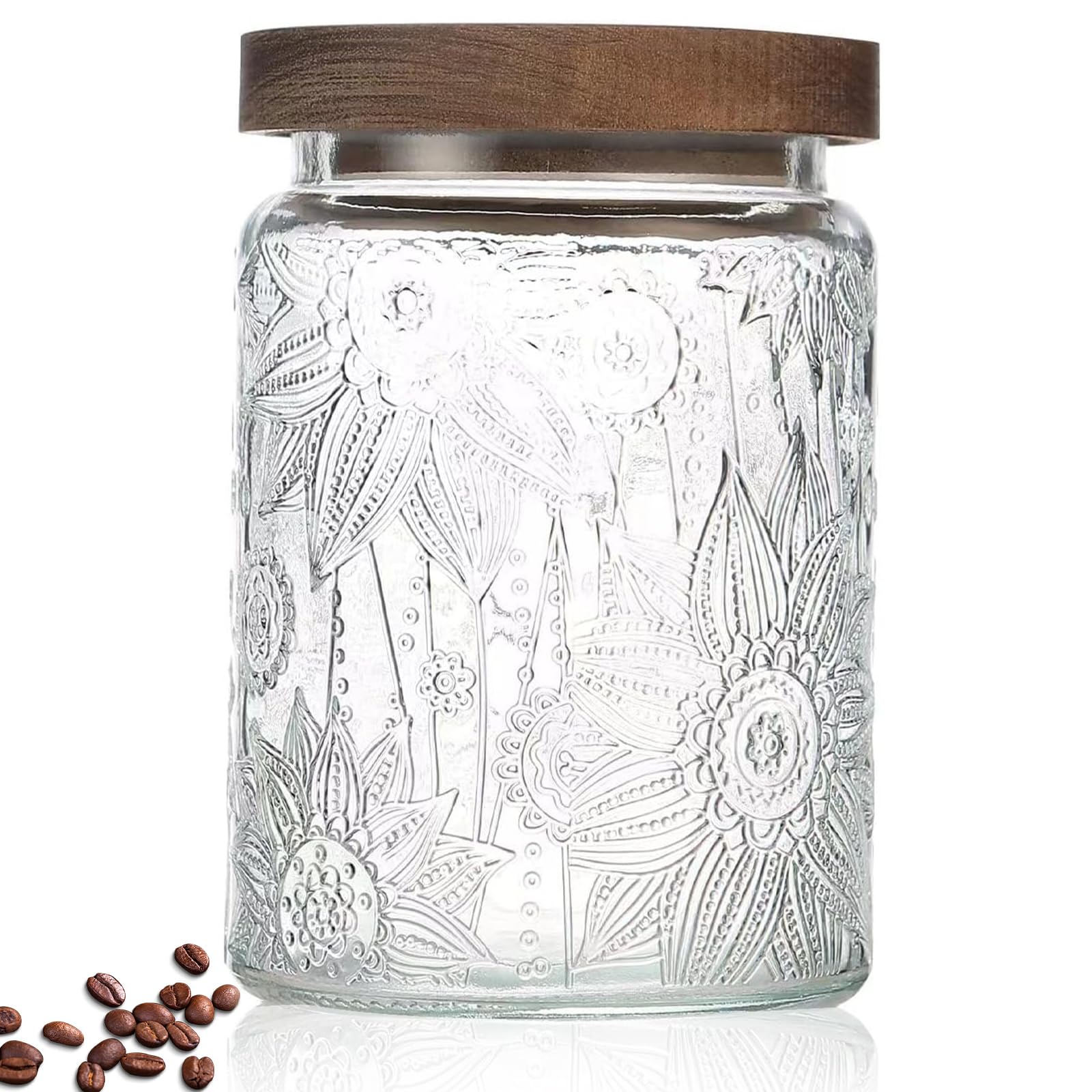 HASTHIP® 24 OZ Airtight Glass Storage Jar with Bamboo Lid - for Kitchen Counter & Pantry - Ideal for Sugar, Flour, Coffee, Tea, Candy, Oats, Cereal