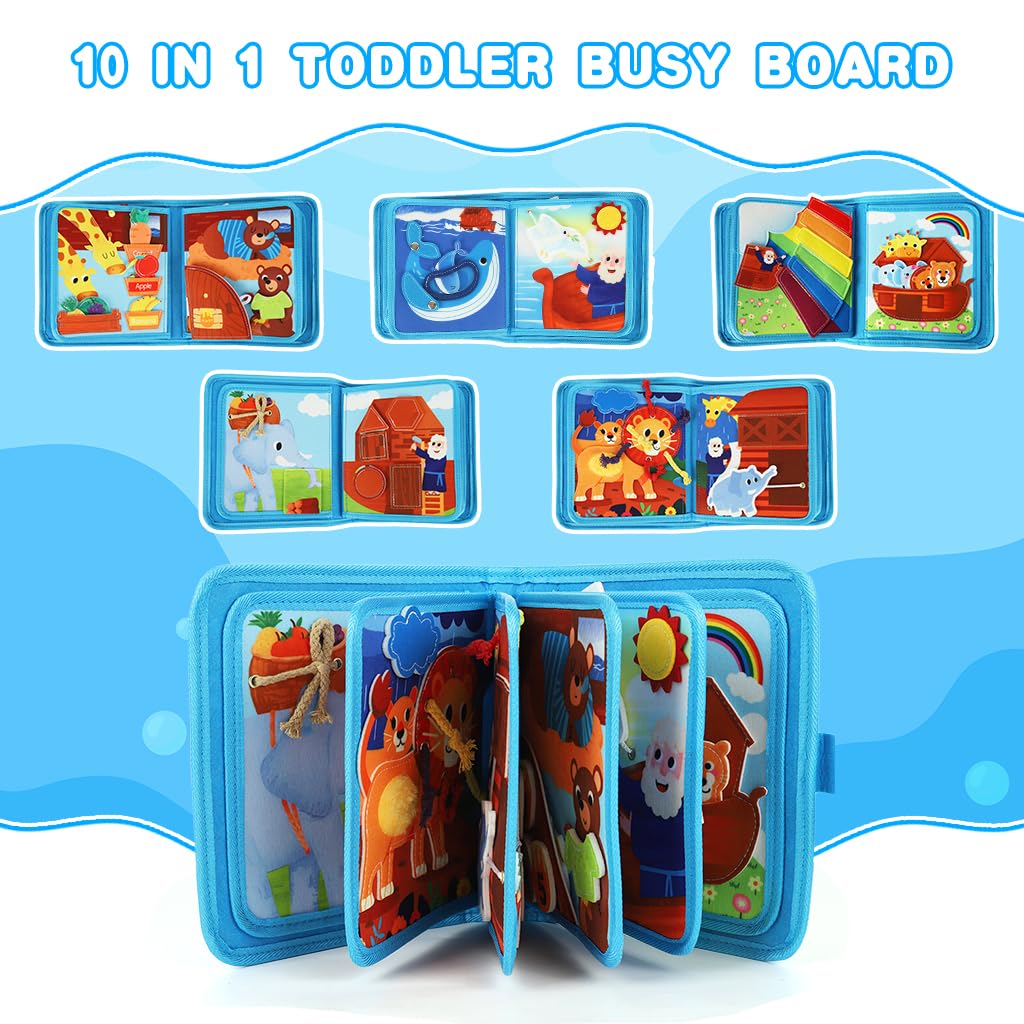 SNOWIE SOFT Noah's Ark Busy Board for Toddlers with 18+ Activities & Finger Puppets | Montessori Travel Toy for Kids 1-3