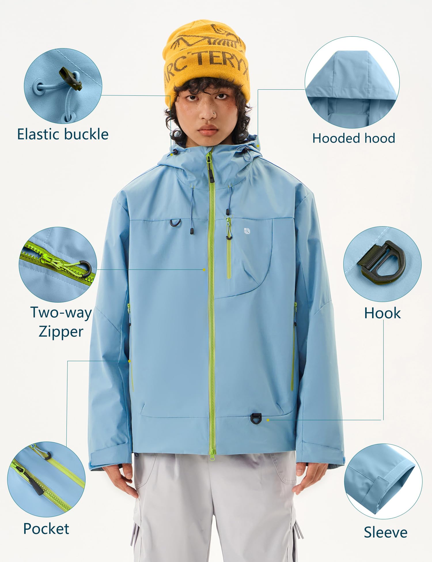 Venzina Men's Waterproof Rain Jacket for Urban Outdoor with Color Block Design & Breathable Comfort