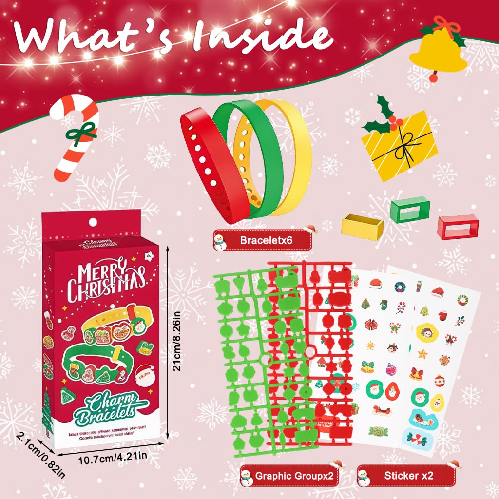 PATPAT DIY Christmas Bracelet Kit for Kids with Rubber Bands and Cartoon Charms | Fun Holiday Craft Gift