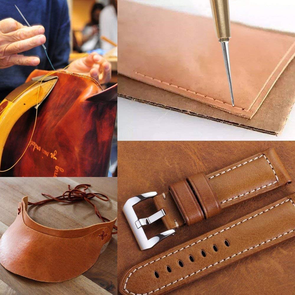 ELEPHANTBOAT Sewing Awl Kit for Leather and Canvas Repair with Copper Handle and 3 Needles