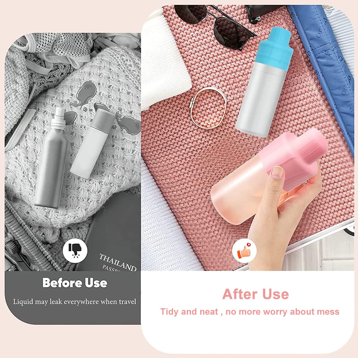 MAYCREATE Leakproof Sleeves for Travel Bottles featuring Elastic Silicone Covers 4pcs | Anti-Leak Travel Toiletries Protection