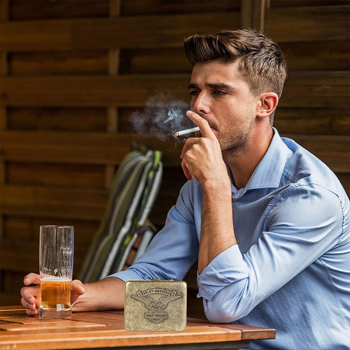 GUSTAVE Vintage Metal Cigarette Case for 20pcs 84mm Cigarettes with Double Spring Clip | Bronze Scratch Proof Gift for Men