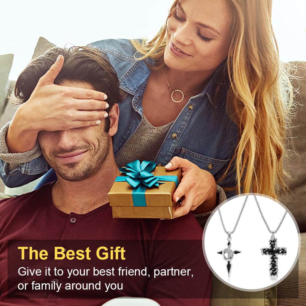 PROBEROS Necklace for Men and Women with Dual Cross Pendants in Silver and Black | Stainless Steel Gift Accessory