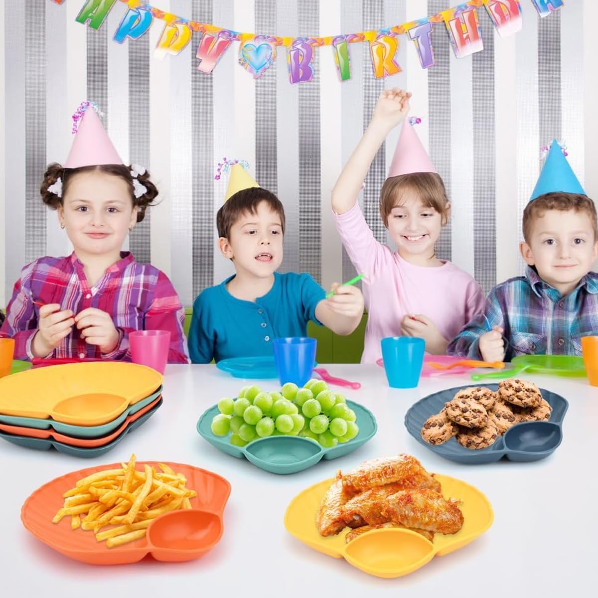 HASTHIP Snack Serving Trays for Party with 8pcs Organizer Holder featuring Seashell Shape | Food Grade PP Plates with Sauce Compartment