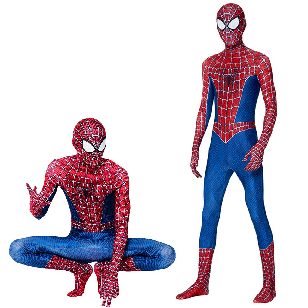 FANCYKU® Spiderman Dress Bodysuit With Mask Set For Kids Adult, Peter Parker Spider Man Costume, Spandex Spider-Man Toys Suit For Boys Teens Halloween, Party (Suit For Height 170Cm),Multicolor