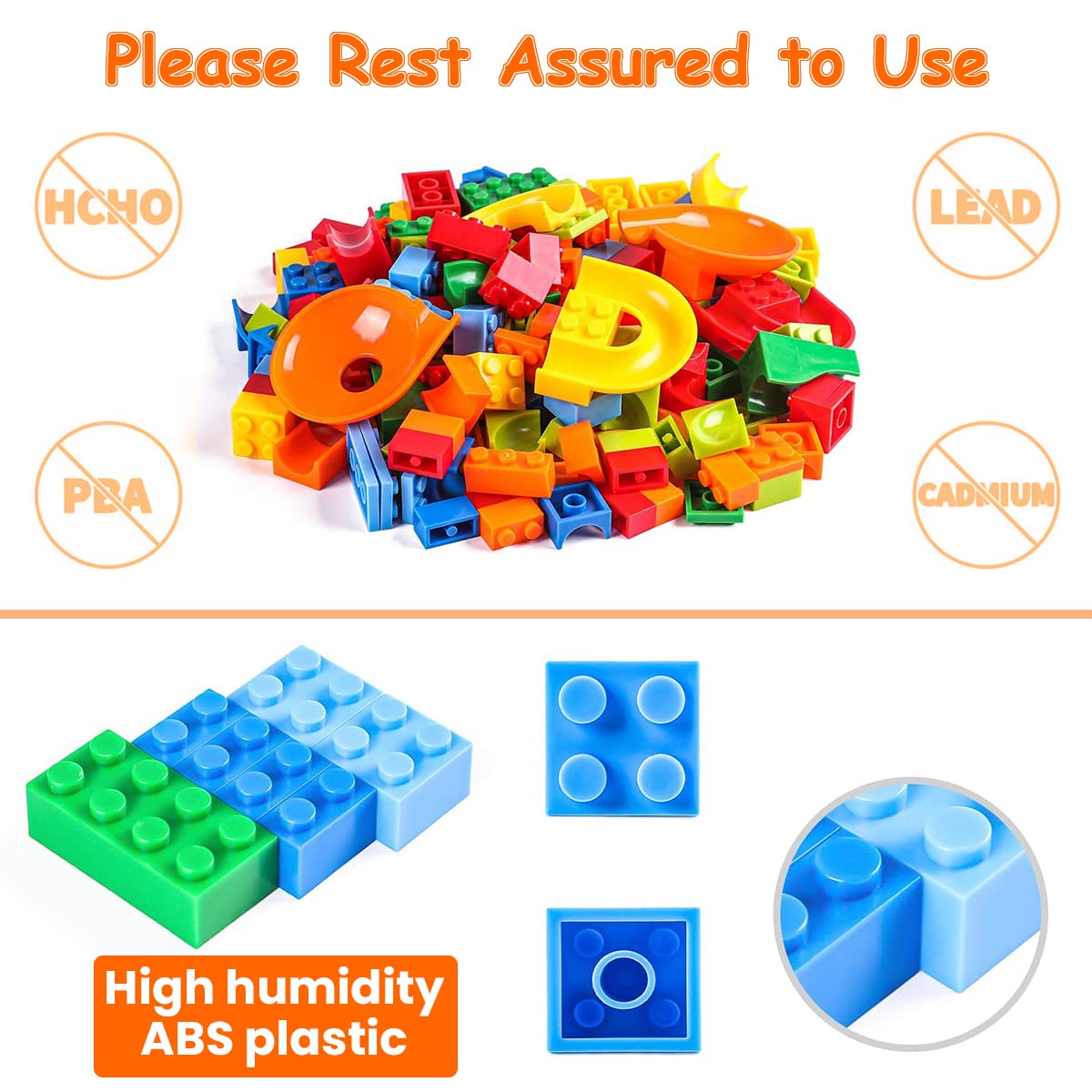 PATPAT Marble Run Building Blocks 168 pcs for Kids with Connectable Tube Rails | BPA Free STEM Toy