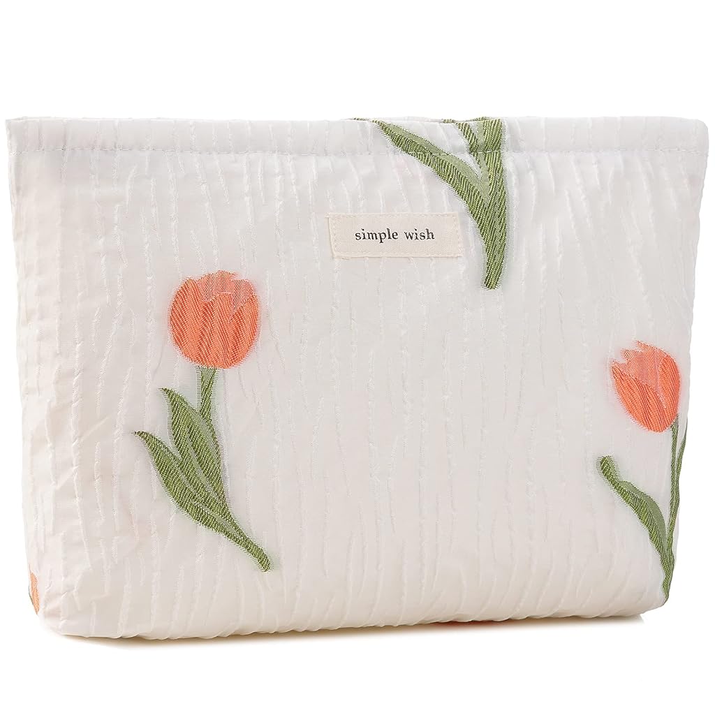 MAYCREATE® Makeup Bag Cosmetic Bag Toiletries Storage Pouch Elegant Tulips Print Makeup Zipper Pouch Travel Makeup Pouch Cosmetic Organizer Bag Utility Zipper Pouch Stationeries Bag, 26x19cm