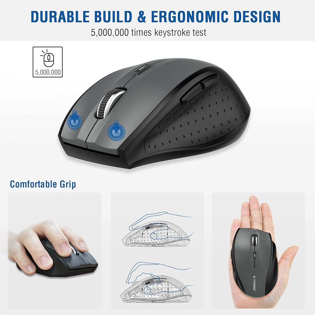 Verilux® Wireless Mouse with Battery Level Indicator Rechargeable Optical Mouse Adjustable DPI 2.4GHz Quick Responce Ergonomic Design Mouse,with Page Scrolling Buttons for Laptop,PC