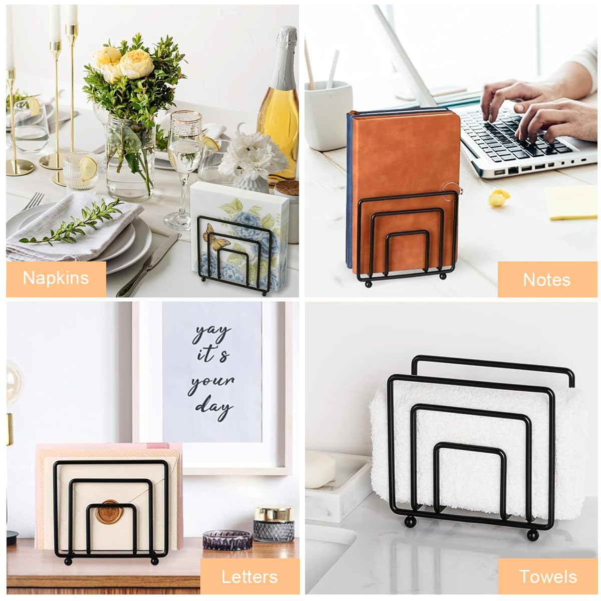 Supvox Napkin Holder for Dining Table with 13.7x5.5x12.8 cm Vertical Design | Black Iron